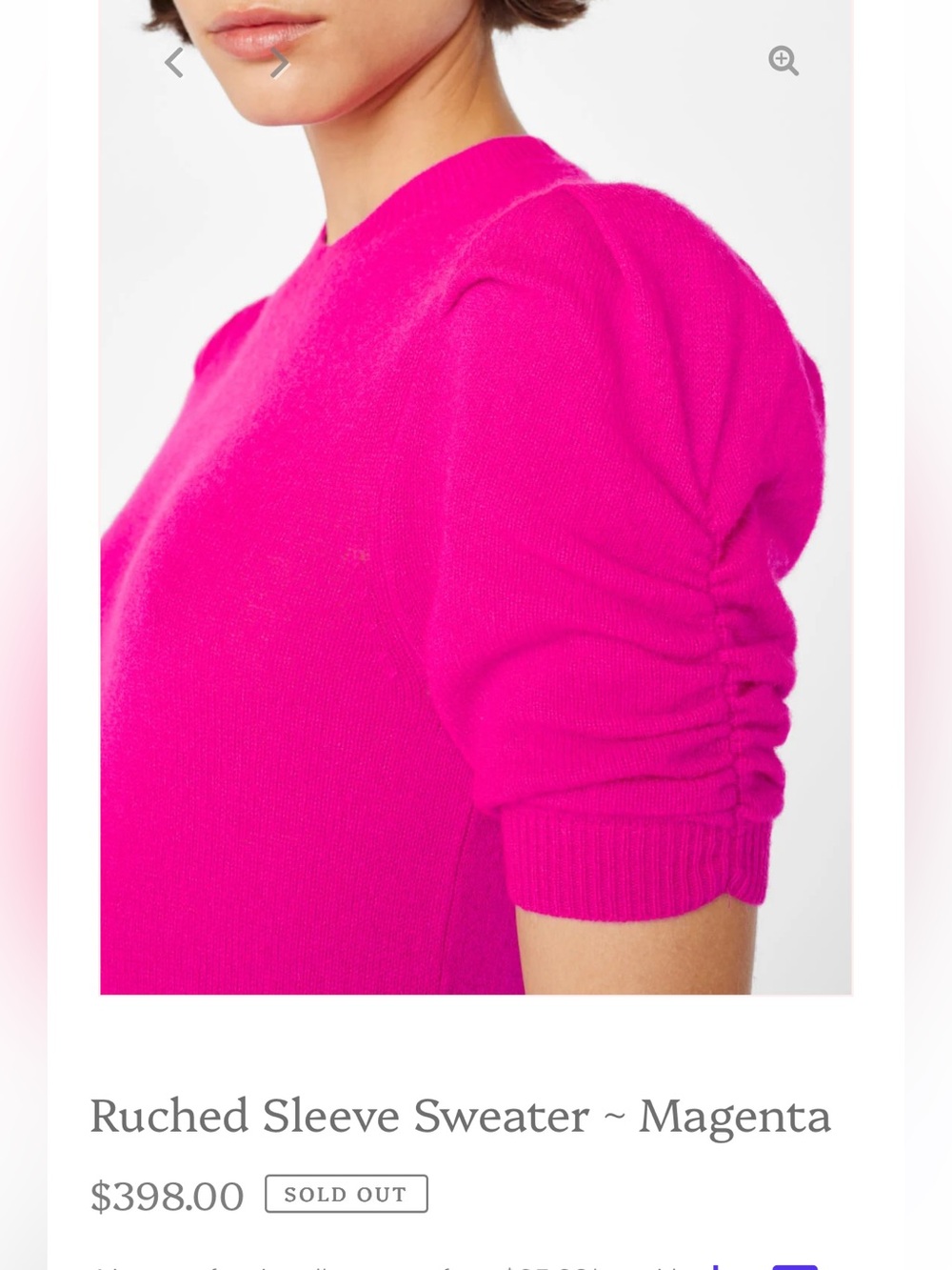 FRAME Cashmere Short Sleeve Ruched Sleeve Sweater Magenta Size Small - Picture 4 of 10